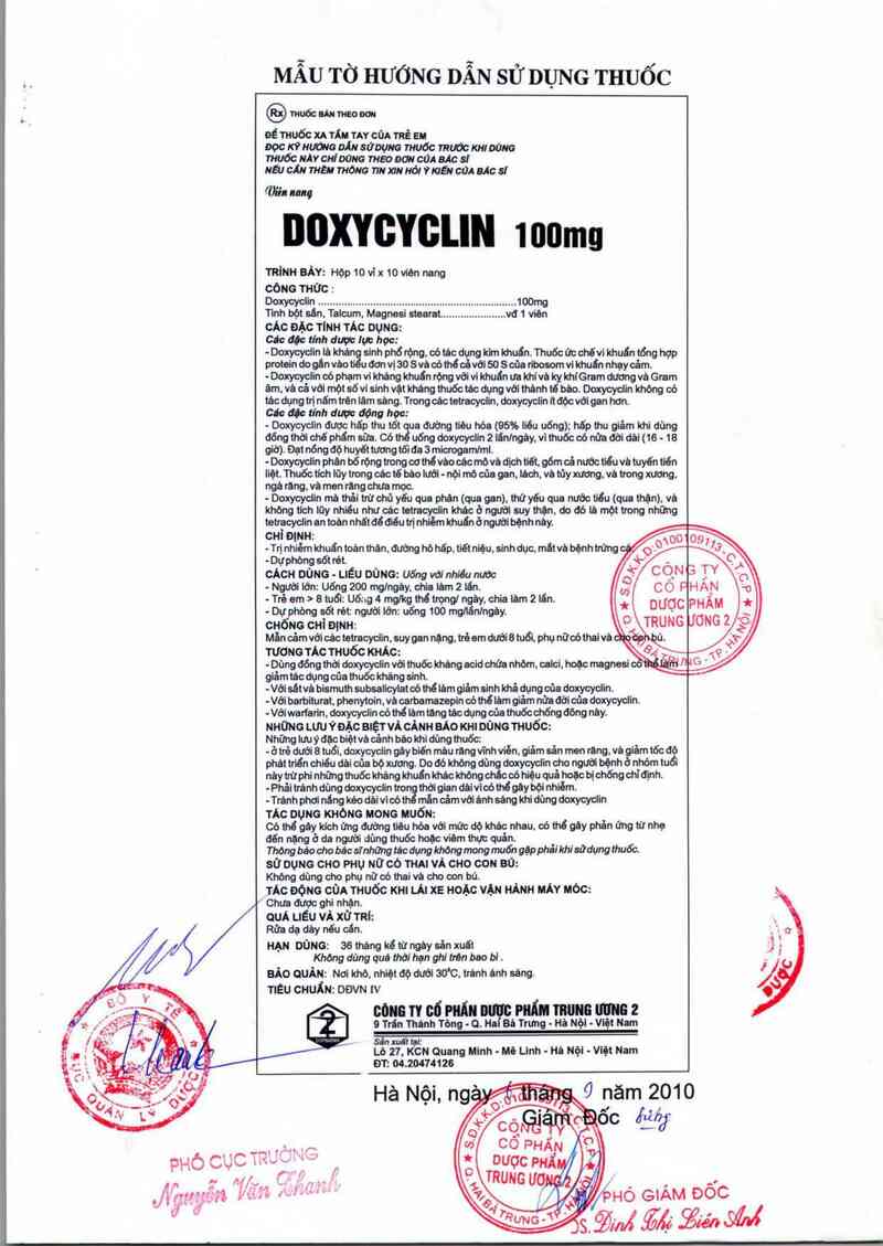 thông tin, cách dùng, giá thuốc Doxycyclin 100 mg - ảnh 2