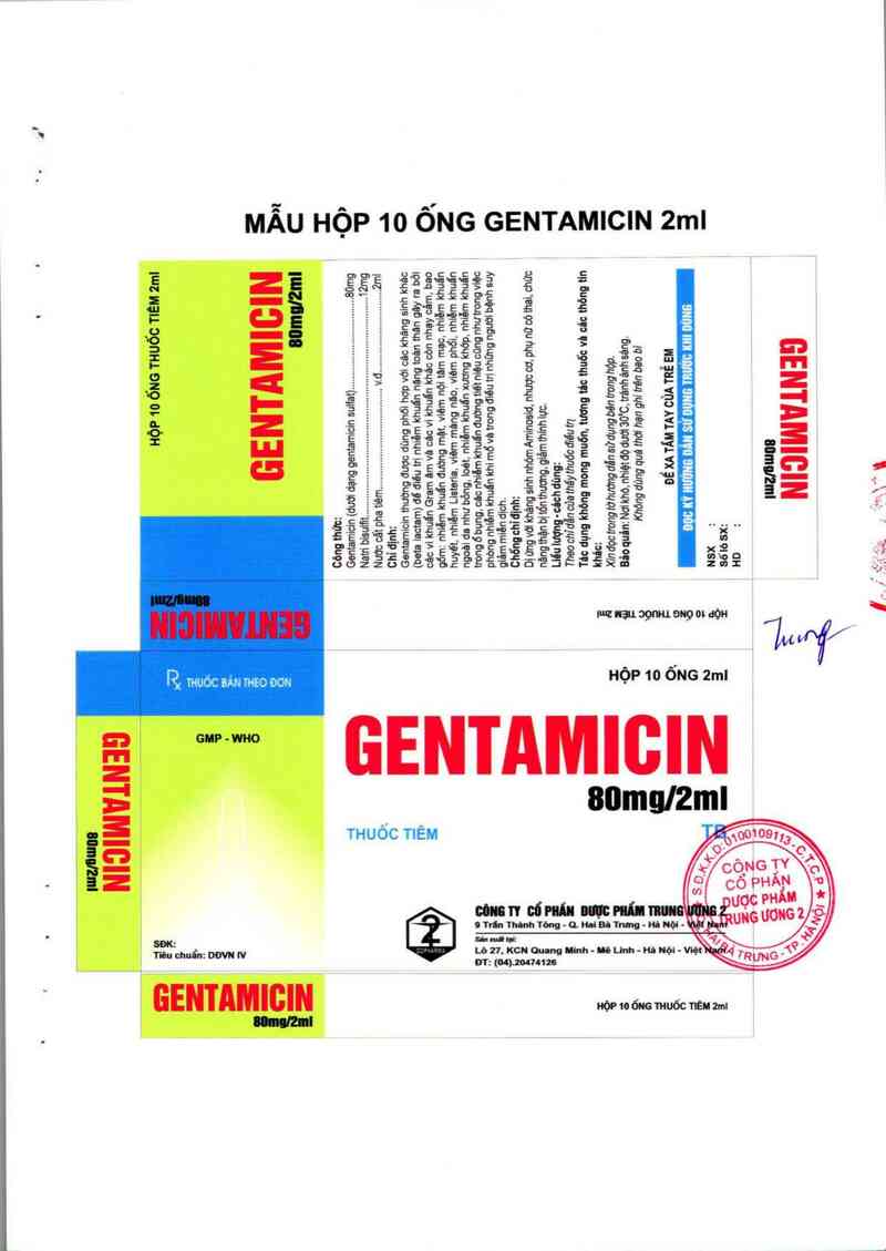 thông tin, cách dùng, giá thuốc Gentamycin 80 mg/2 ml - ảnh 1