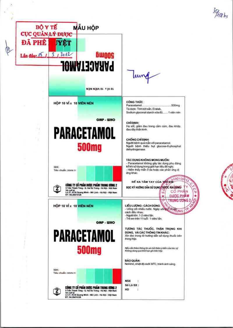 thông tin, cách dùng, giá thuốc Paracetamol 500 mg - ảnh 0