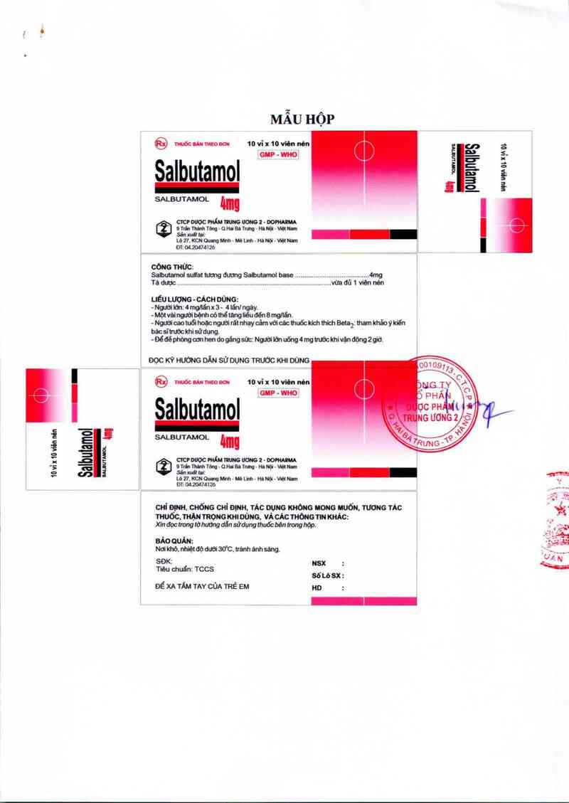 thông tin, cách dùng, giá thuốc Salbutamol 4 mg - ảnh 1