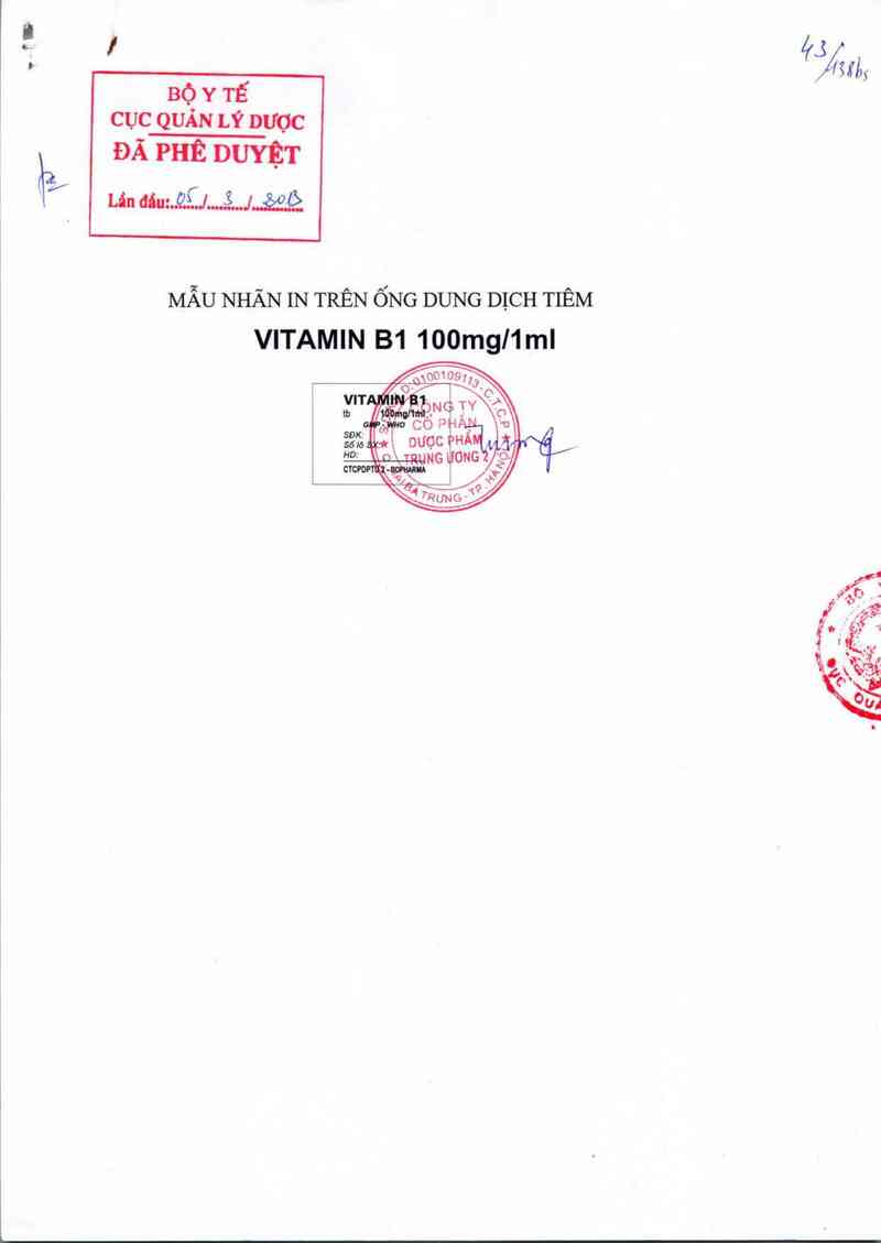 thông tin, cách dùng, giá thuốc Vitamin B1 100 mg/1ml - ảnh 0