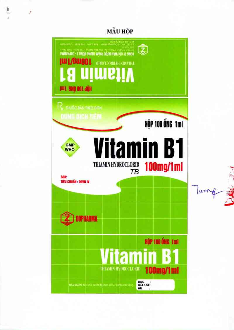 thông tin, cách dùng, giá thuốc Vitamin B1 100 mg/1ml - ảnh 1