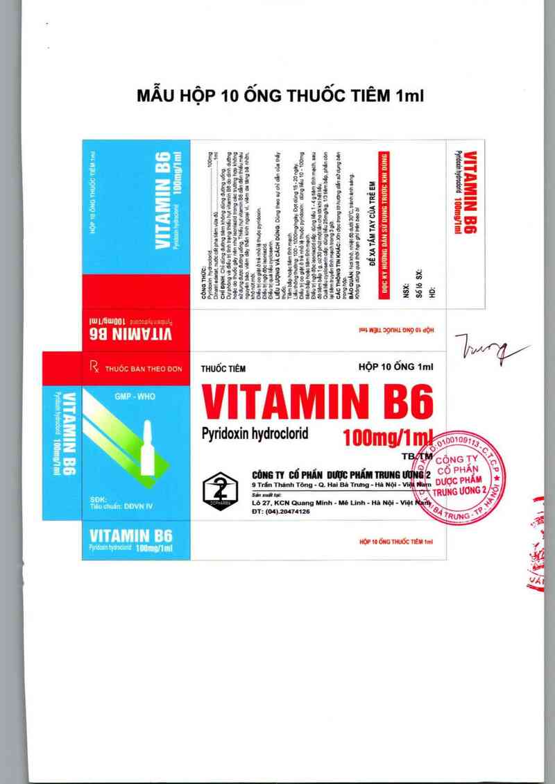 thông tin, cách dùng, giá thuốc Vitamin B6 100 mg/1 ml - ảnh 1