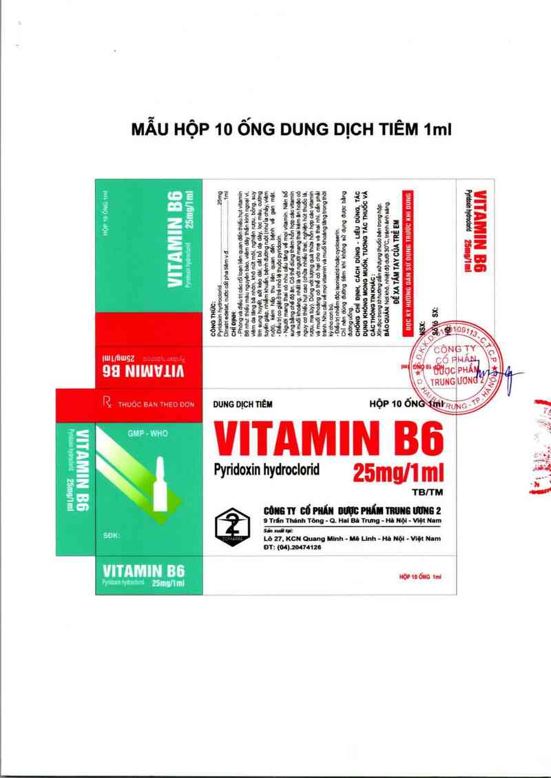 thông tin, cách dùng, giá thuốc Vitamin B6 25 mg/1 ml - ảnh 3