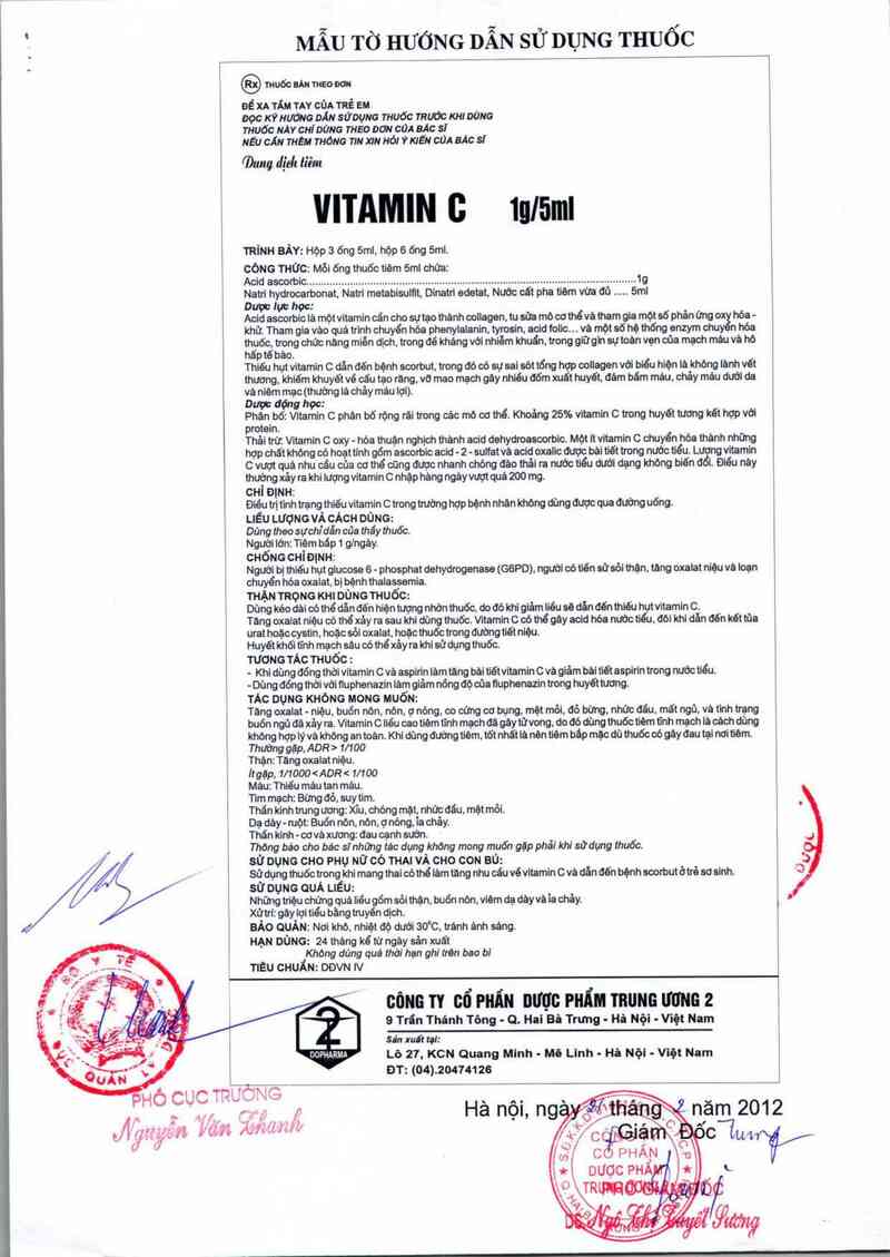 thông tin, cách dùng, giá thuốc Vitamin C 1g/5ml - ảnh 3