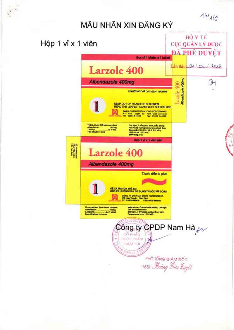 thông tin, cách dùng, giá thuốc Larzole 400 - ảnh 0