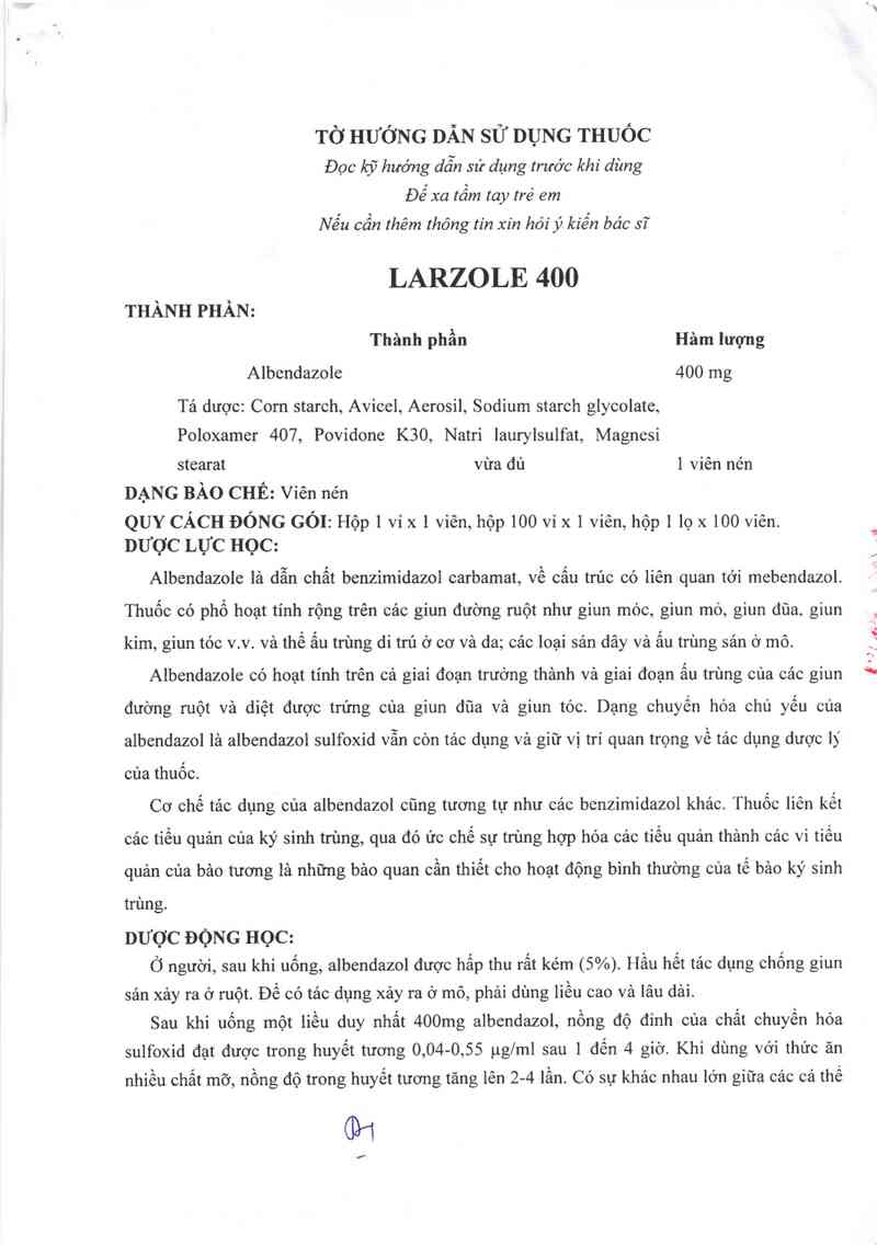 thông tin, cách dùng, giá thuốc Larzole 400 - ảnh 4