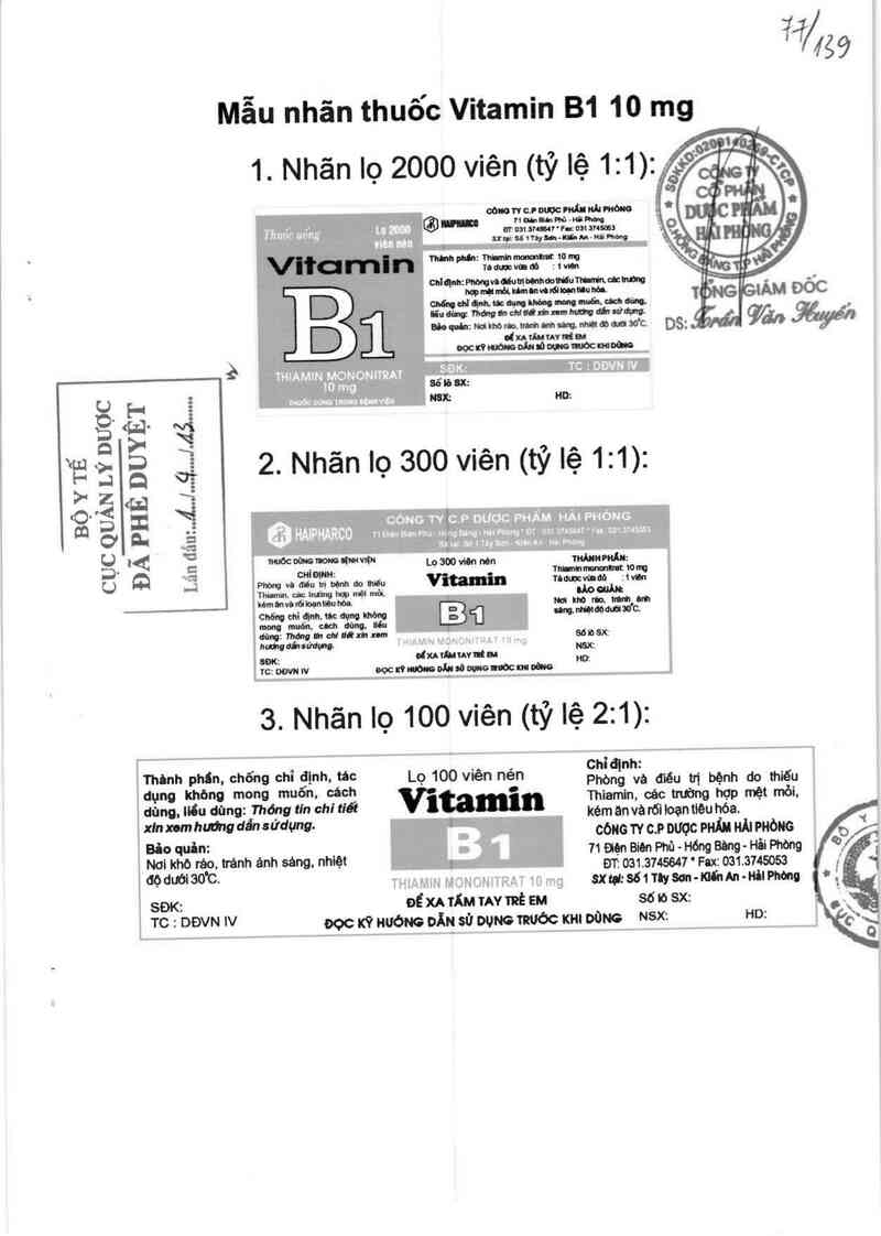 thông tin, cách dùng, giá thuốc Vitamin B1 - ảnh 0