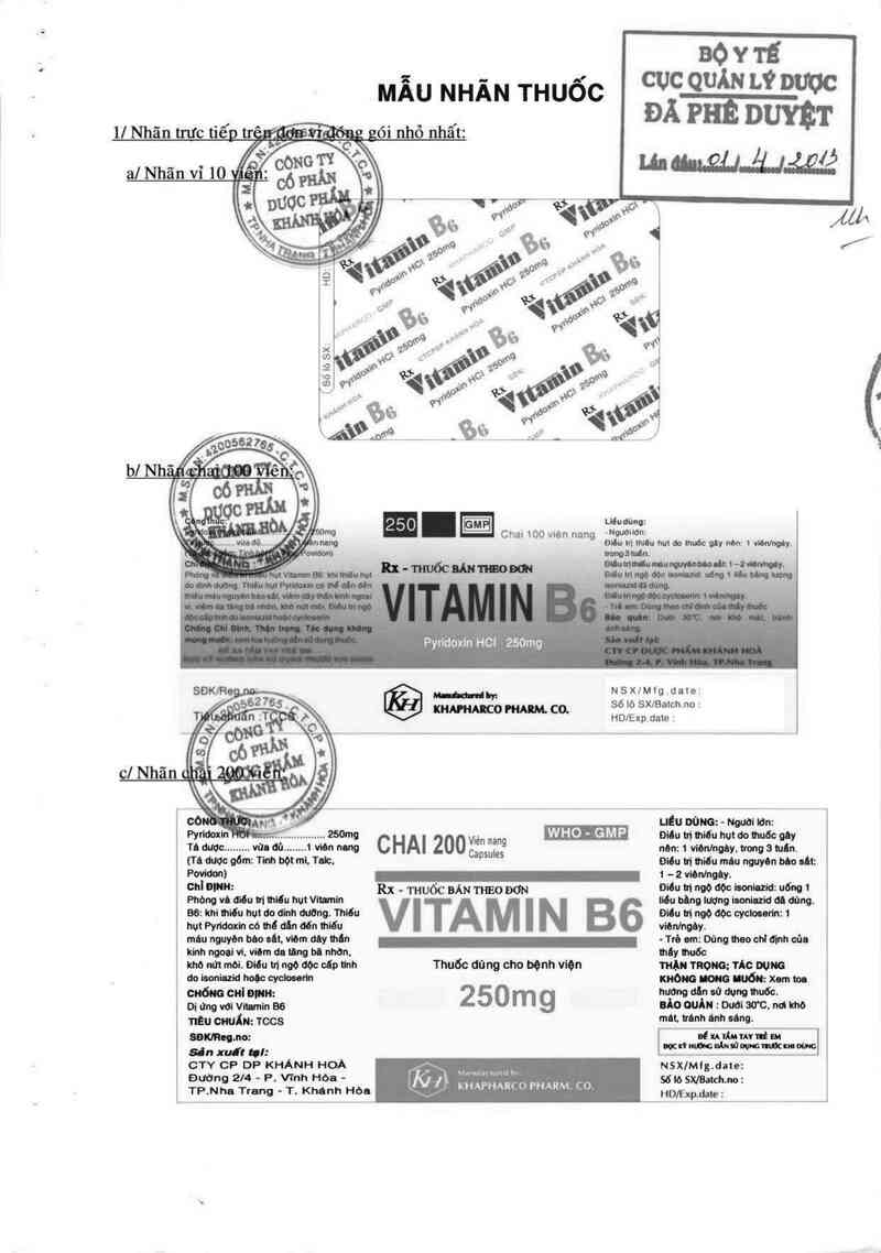 thông tin, cách dùng, giá thuốc Vitamin B6 - ảnh 0