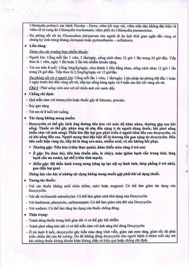 thông tin, cách dùng, giá thuốc Doxycyclin 100 mg - ảnh 3