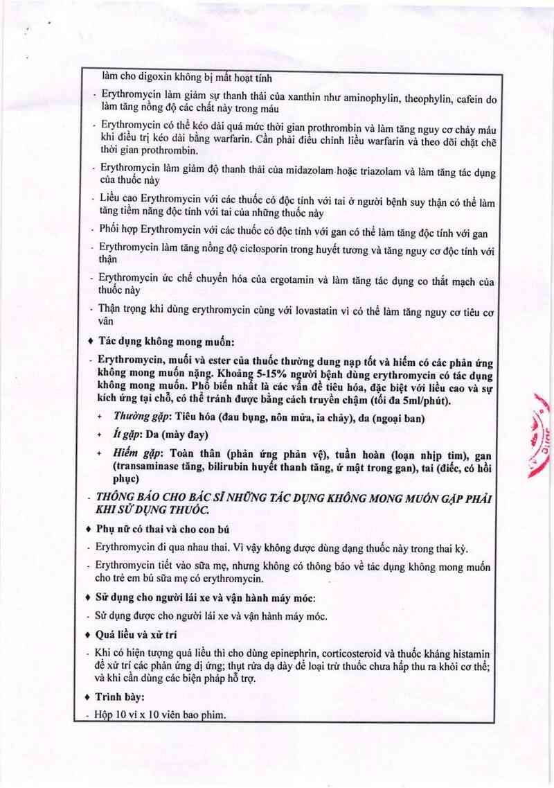 thông tin, cách dùng, giá thuốc Erythromycin 250 mg - ảnh 4