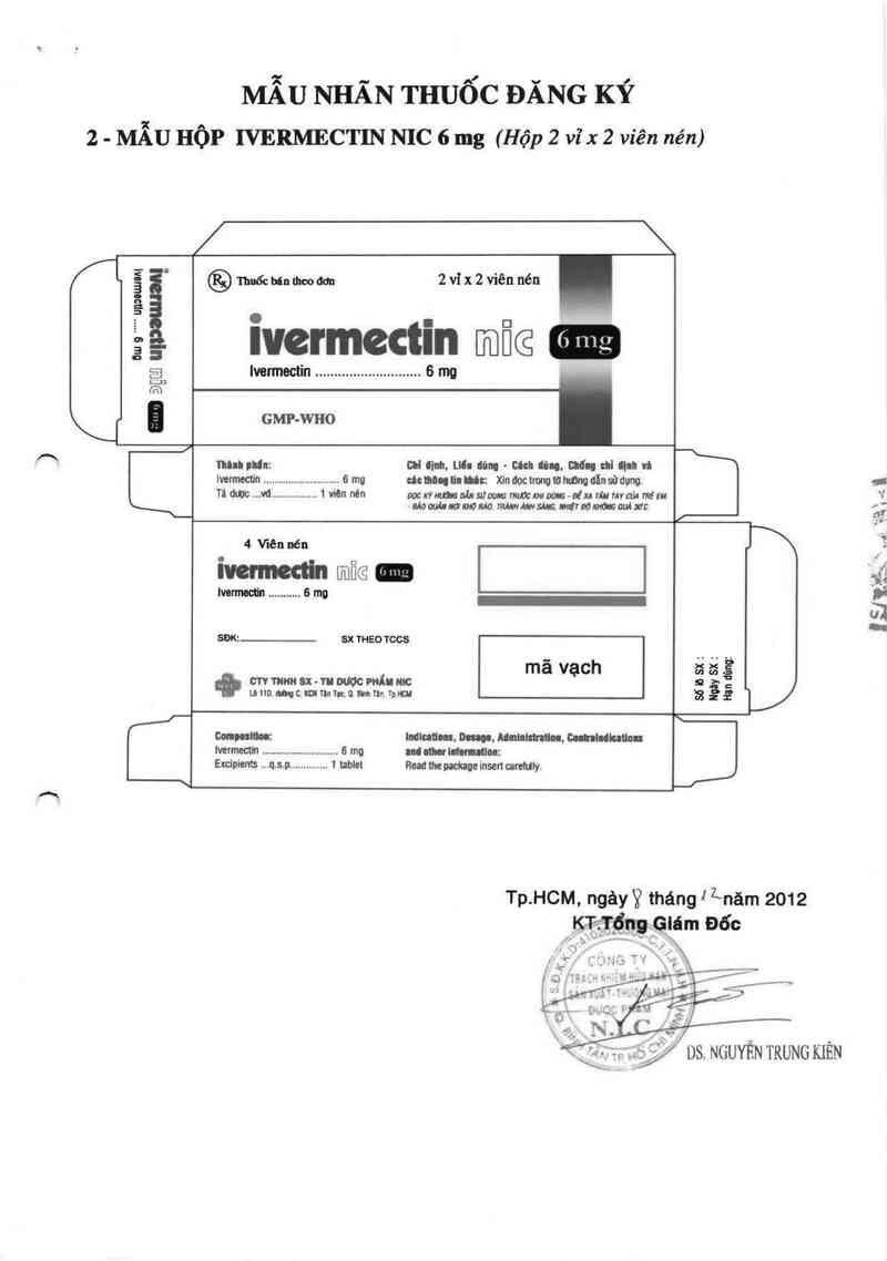 thông tin, cách dùng, giá thuốc Ivermectin Nic 6 mg - ảnh 1