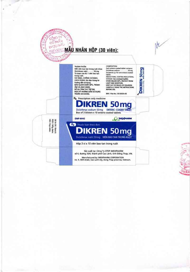 thông tin, cách dùng, giá thuốc Dikren 50 mg - ảnh 1