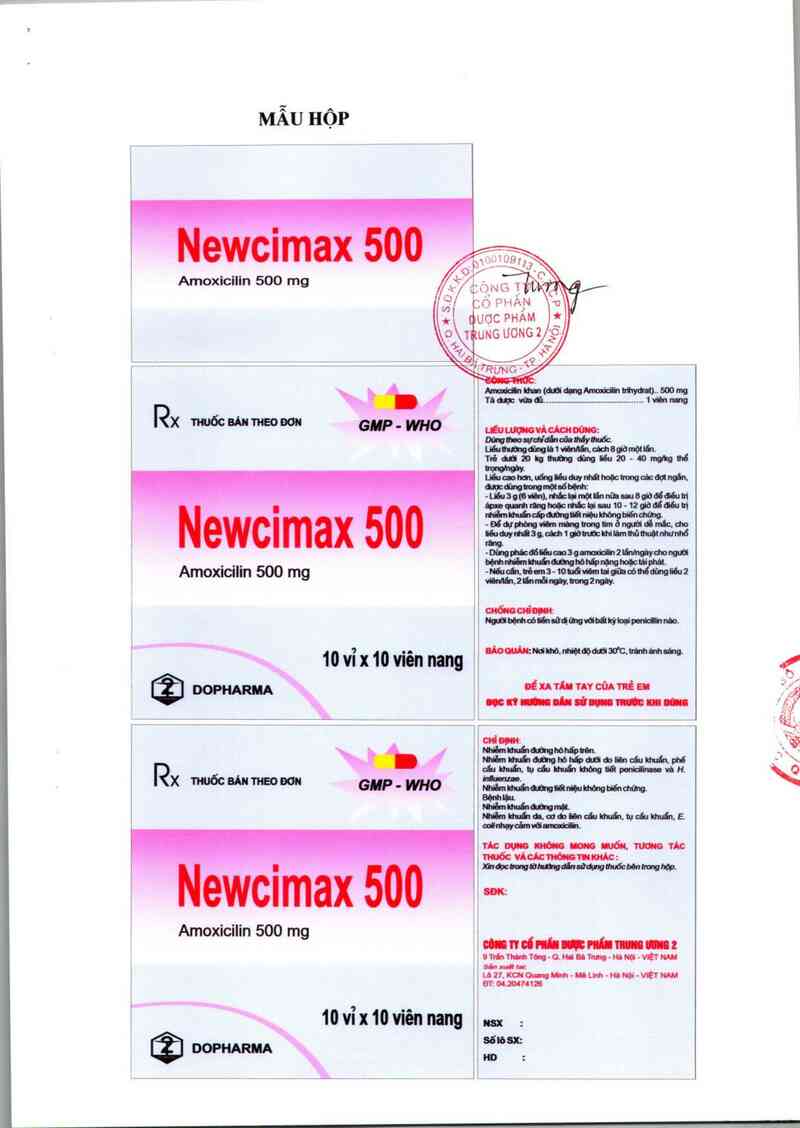 thông tin, cách dùng, giá thuốc Newcimax 500 - ảnh 1