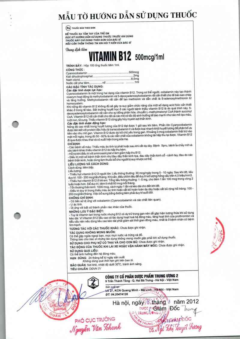 thông tin, cách dùng, giá thuốc Vitamin B12 500 mcg/1 ml - ảnh 3