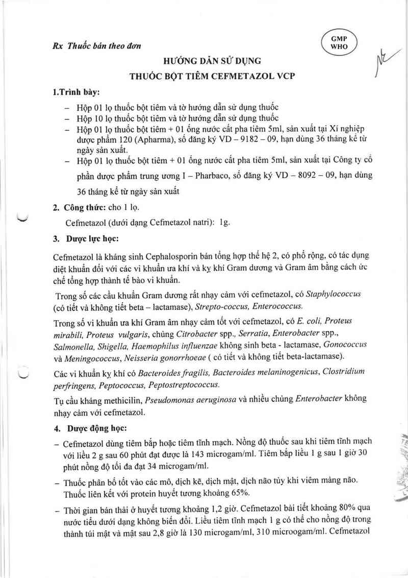 thông tin, cách dùng, giá thuốc Cefmetazol VCP - ảnh 4