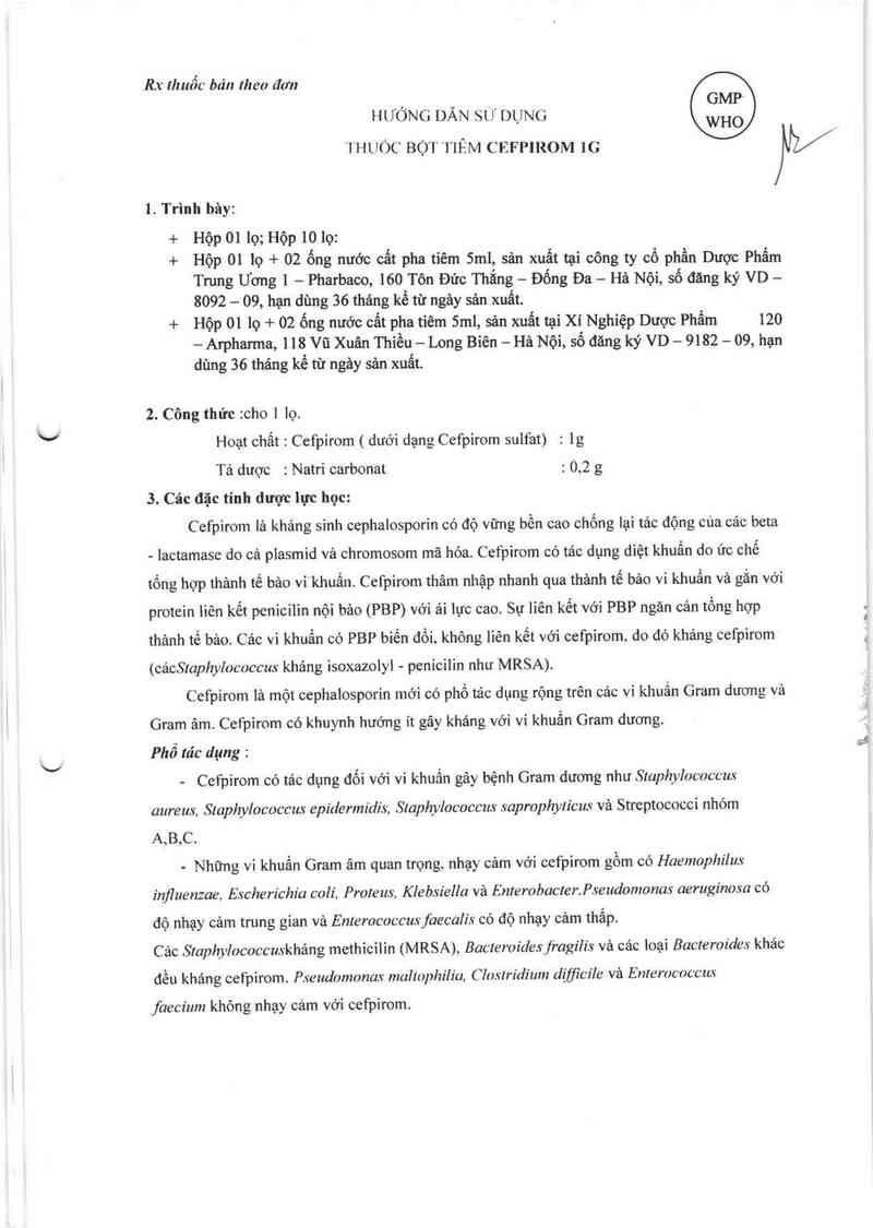 thông tin, cách dùng, giá thuốc Cefpirom 1g - ảnh 4