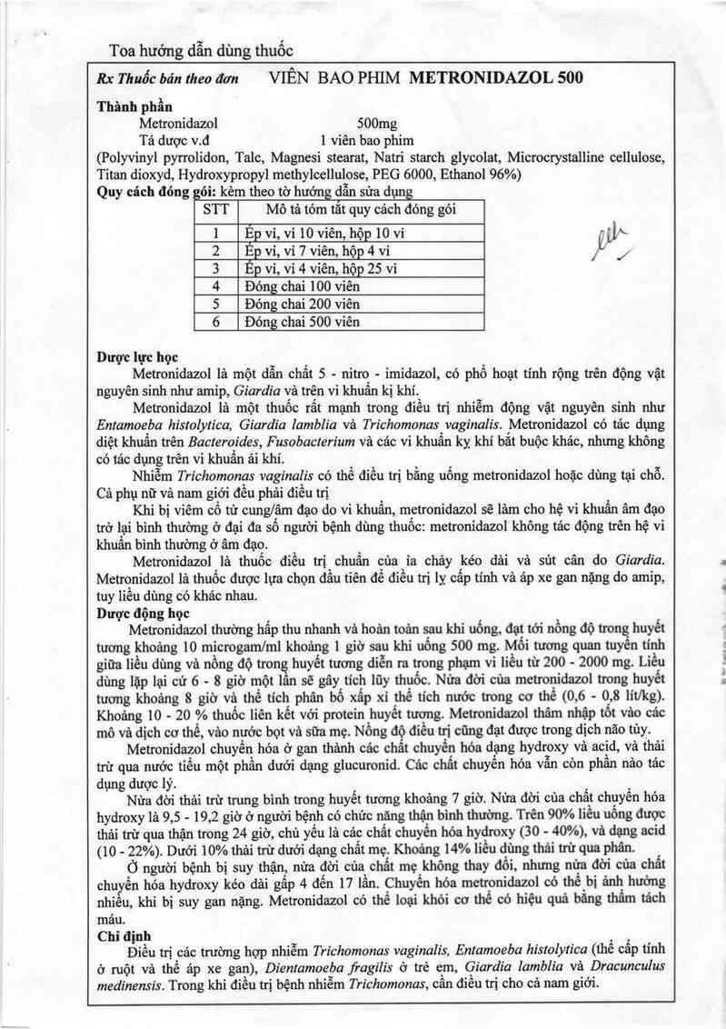 thông tin, cách dùng, giá thuốc Metronidazol 500 - ảnh 4