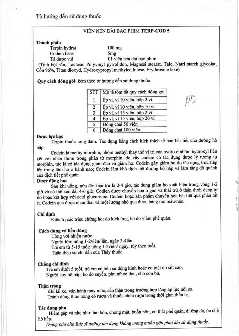 thông tin, cách dùng, giá thuốc Terp-cod 5 - ảnh 5