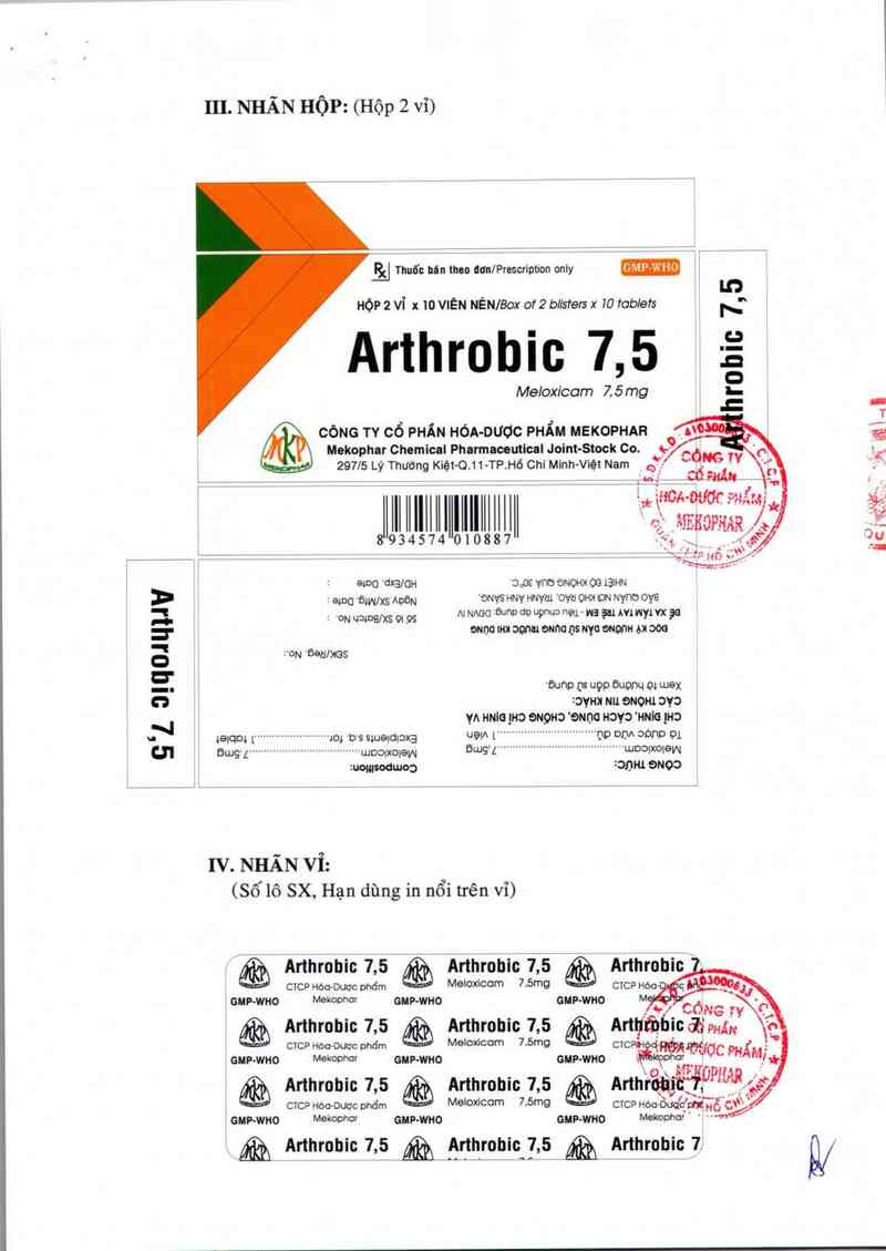 thông tin, cách dùng, giá thuốc Arthrobic 7,5 - ảnh 1