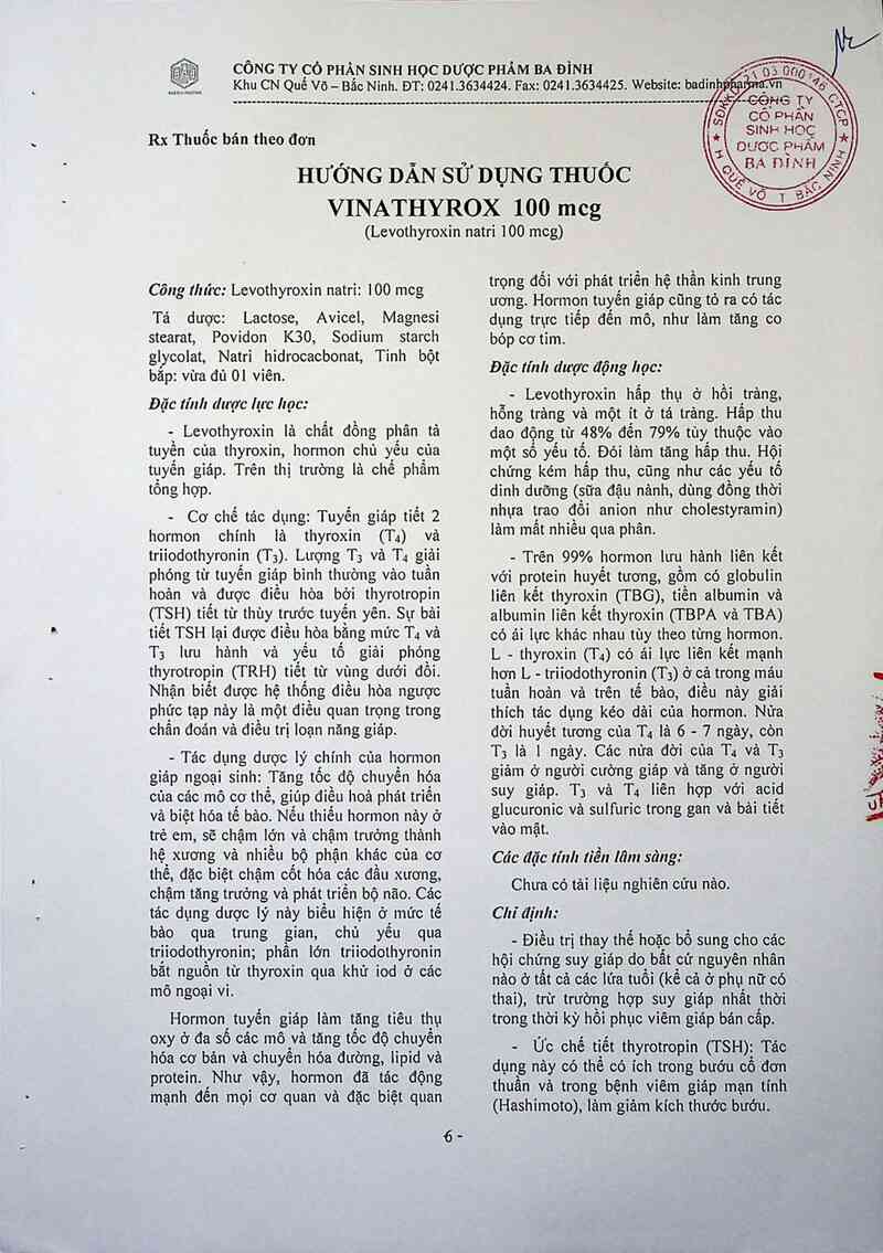 thông tin, cách dùng, giá thuốc Vinathyrox 100 mcg - ảnh 2