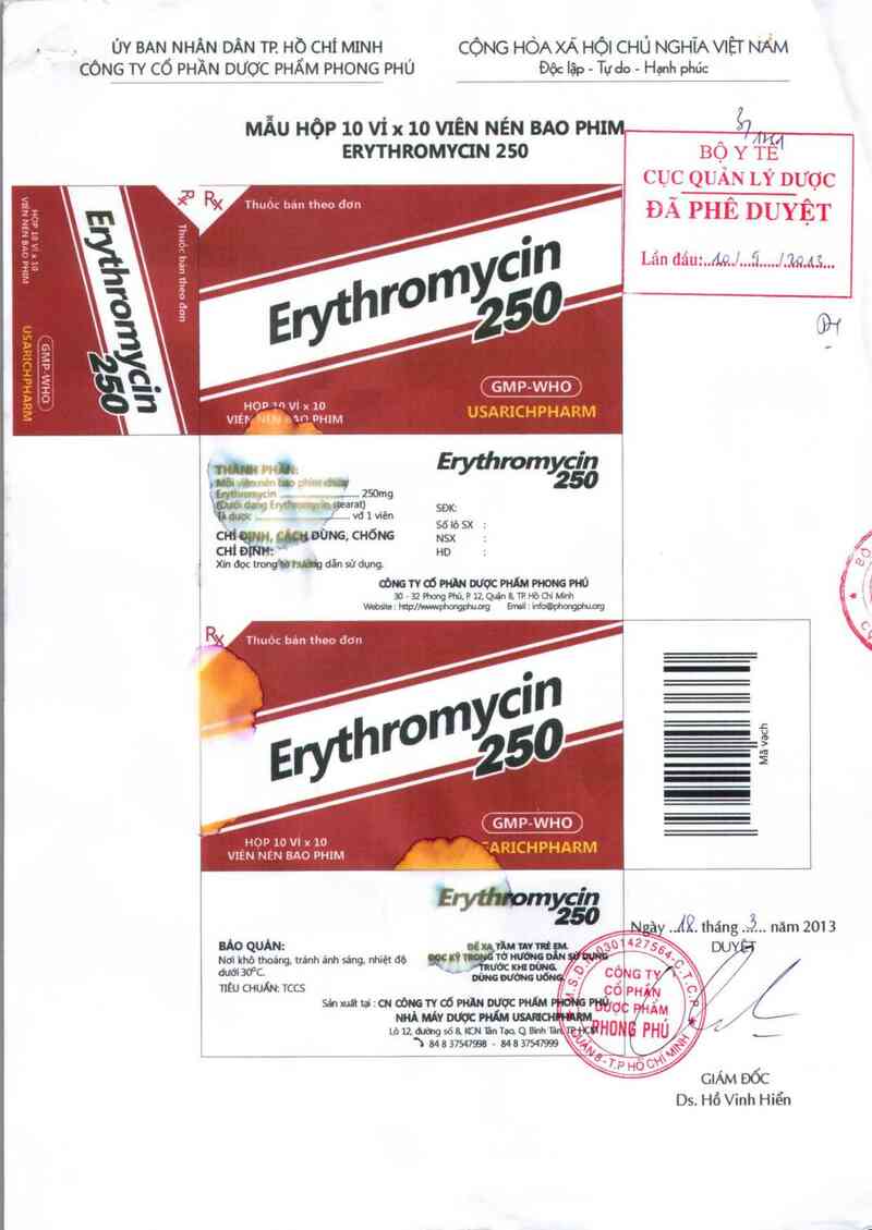 thông tin, cách dùng, giá thuốc Erythromycin 250 - ảnh 0