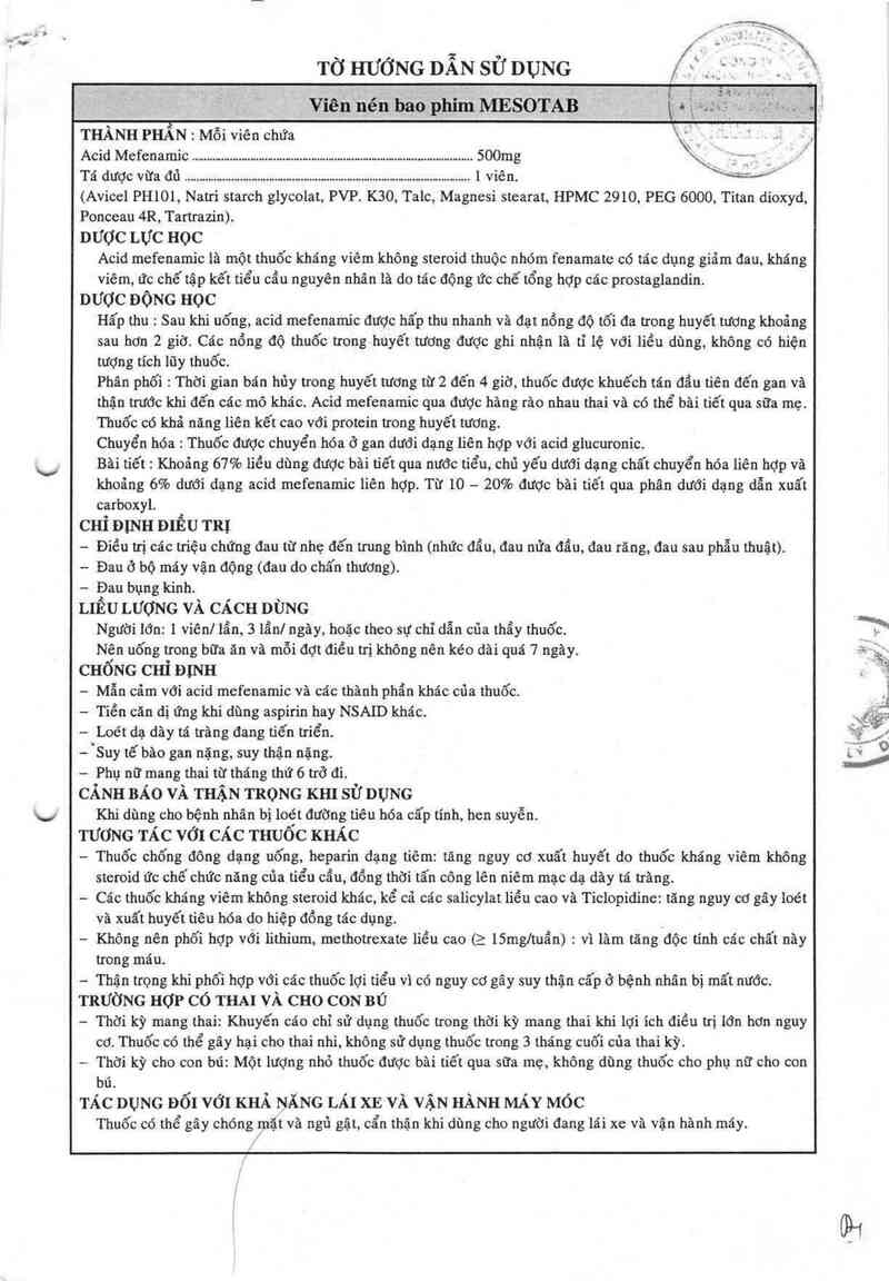 thông tin, cách dùng, giá thuốc Mesotab - ảnh 1