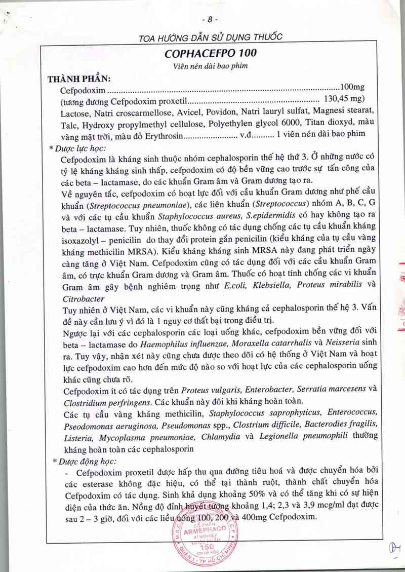 thông tin, cách dùng, giá thuốc Cophacefpo 100 - ảnh 2