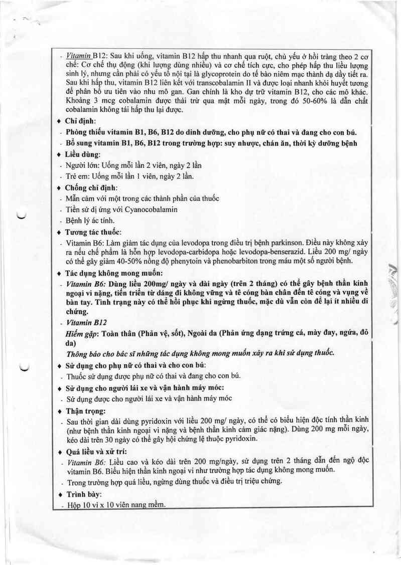 thông tin, cách dùng, giá thuốc Vitamin B1+B6+B12 - ảnh 4