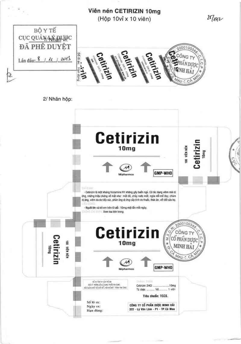 thông tin, cách dùng, giá thuốc Cetirizin - ảnh 0