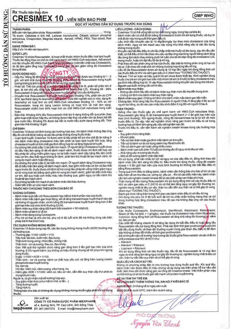 thông tin, cách dùng, giá thuốc Cresimex 10 - ảnh 2