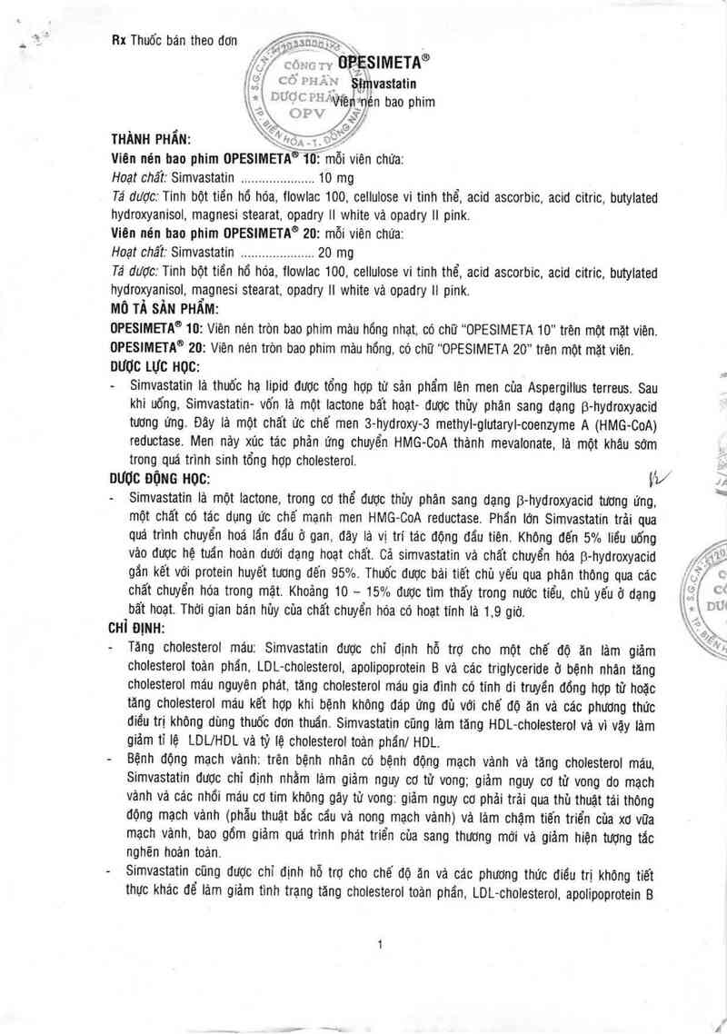 thông tin, cách dùng, giá thuốc Opesimeta 10 - ảnh 3