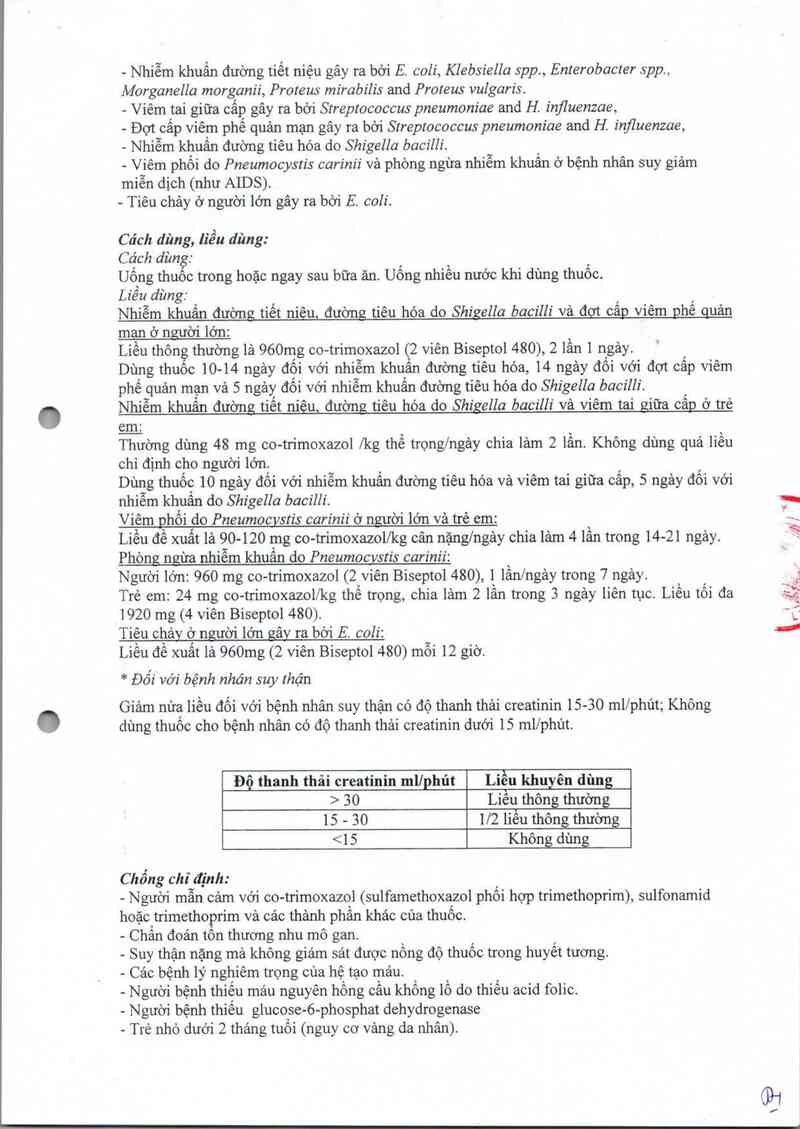 thông tin, cách dùng, giá thuốc Biseptol 480 - ảnh 3