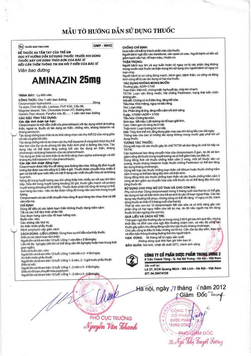 thông tin, cách dùng, giá thuốc Aminazin 25 mg - ảnh 1