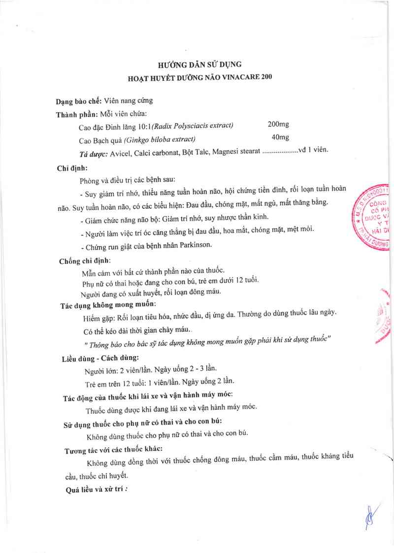 thông tin, cách dùng, giá thuốc Hoạt huyết dưỡng não Vinacare 200 - ảnh 3