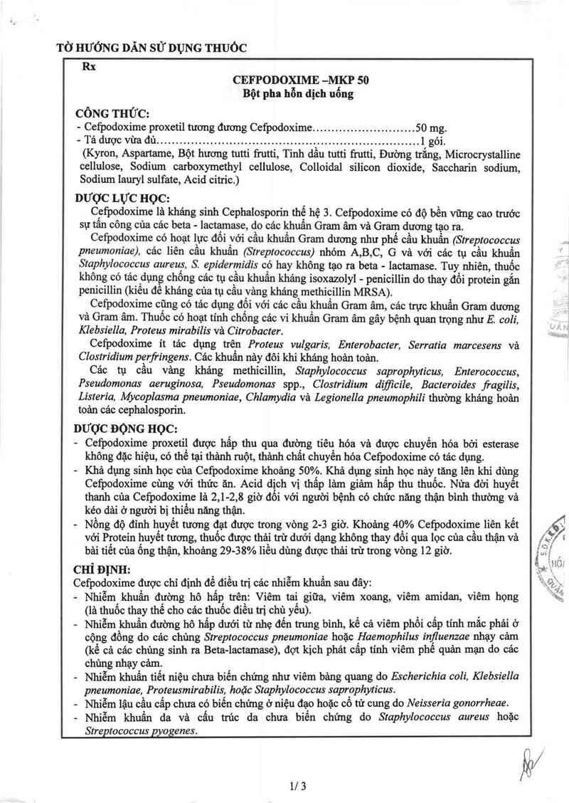thông tin, cách dùng, giá thuốc Cefpodoxime-MKP 50 - ảnh 1