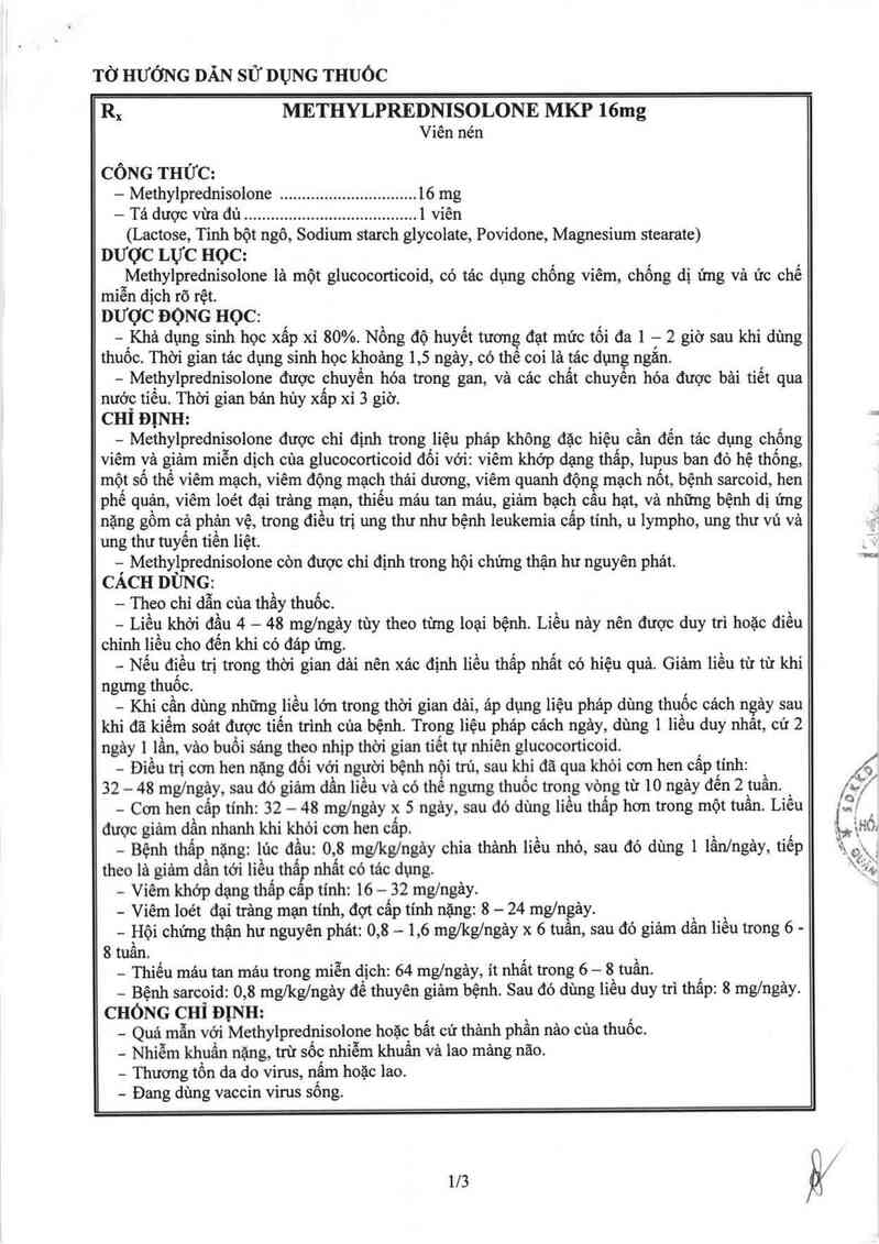 thông tin, cách dùng, giá thuốc Methylprednisolone MKP 16mg - ảnh 4