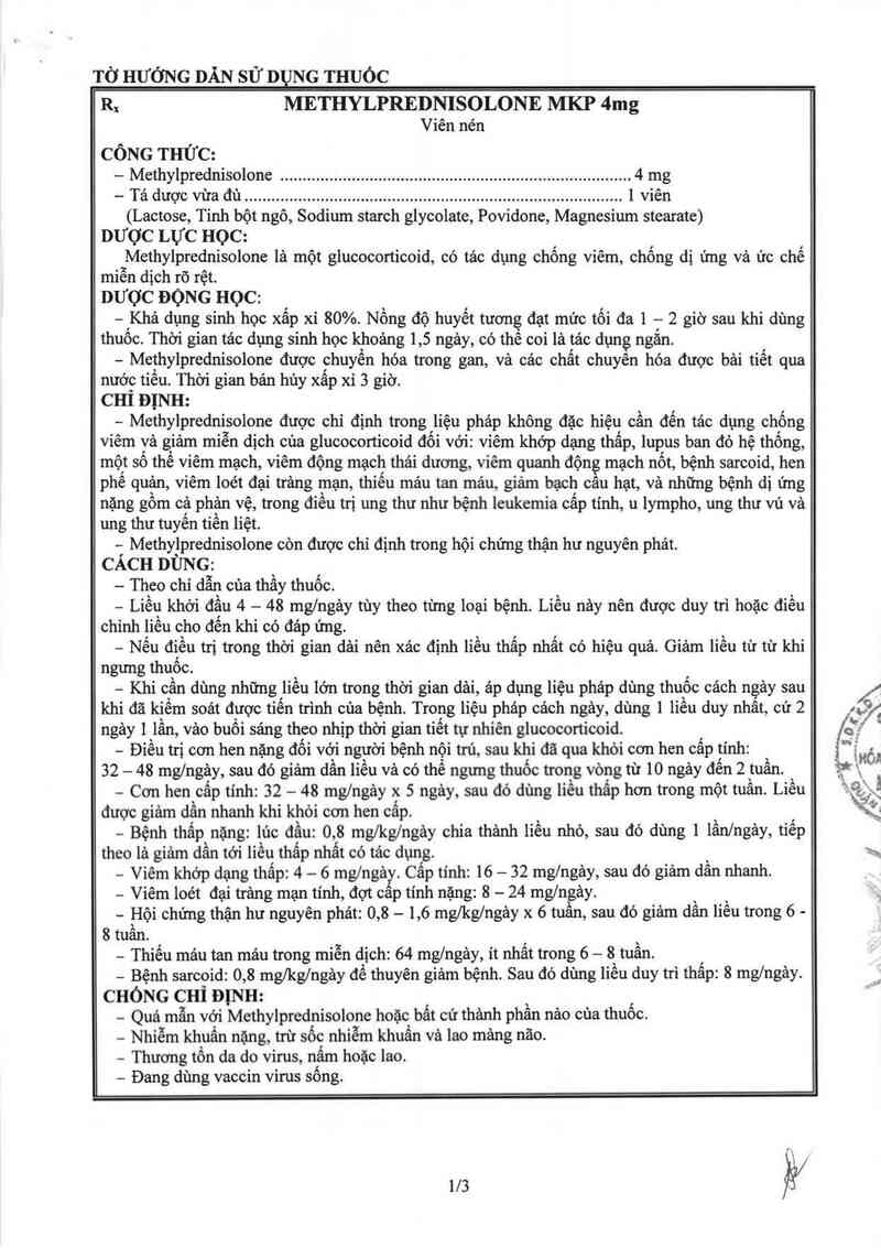 thông tin, cách dùng, giá thuốc Methylprednisolone MKP 4mg - ảnh 4