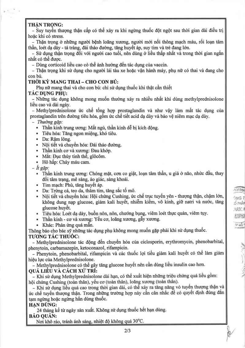 thông tin, cách dùng, giá thuốc Methylprednisolone MKP 4mg - ảnh 5