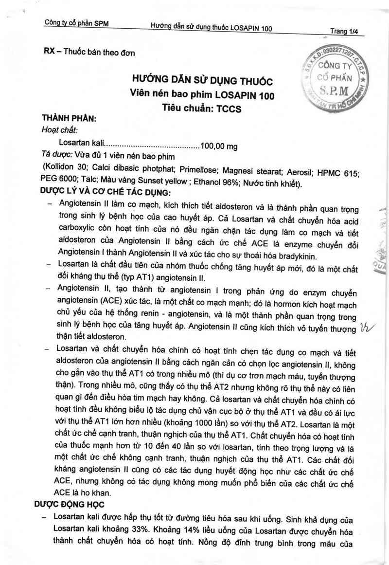 thông tin, cách dùng, giá thuốc Losapin 100 - ảnh 1