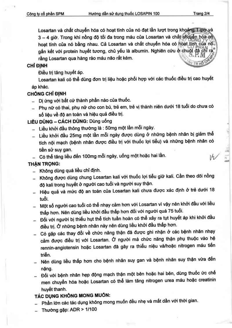 thông tin, cách dùng, giá thuốc Losapin 100 - ảnh 2