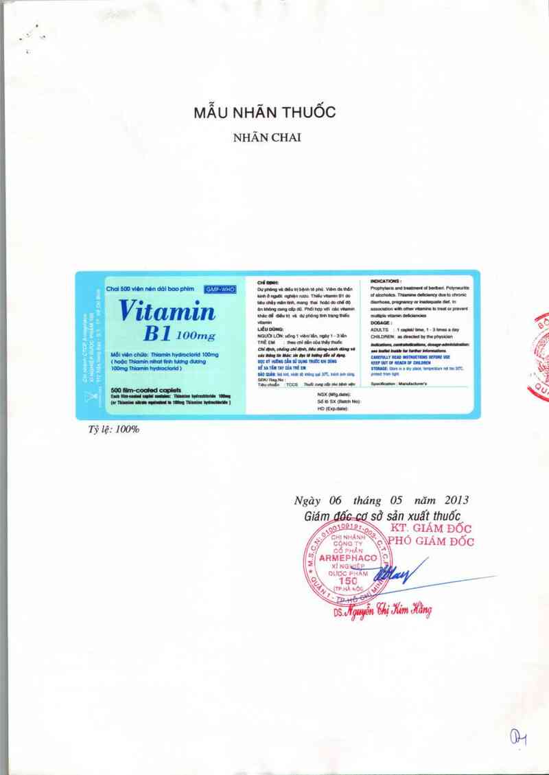 thông tin, cách dùng, giá thuốc Vitamin B1 100mg - ảnh 1