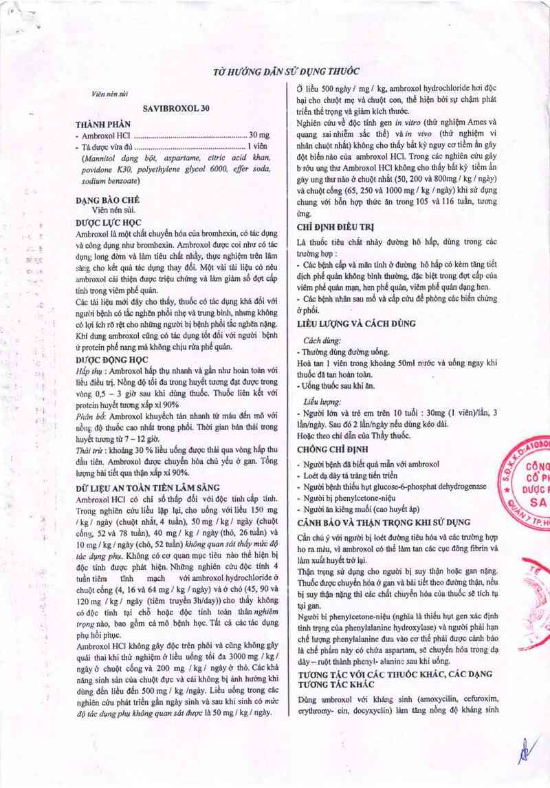 thông tin, cách dùng, giá thuốc SaViBroxol 30 - ảnh 2