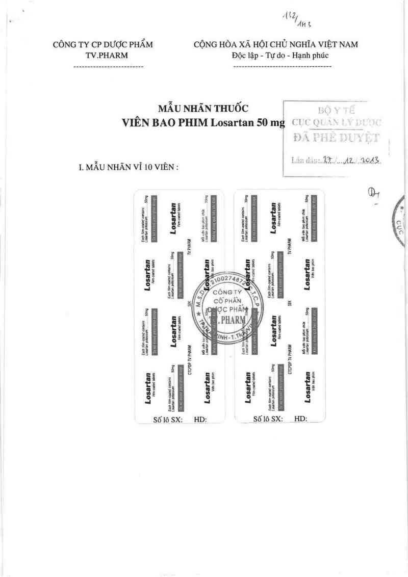 thông tin, cách dùng, giá thuốc Losartan 50mg - ảnh 0