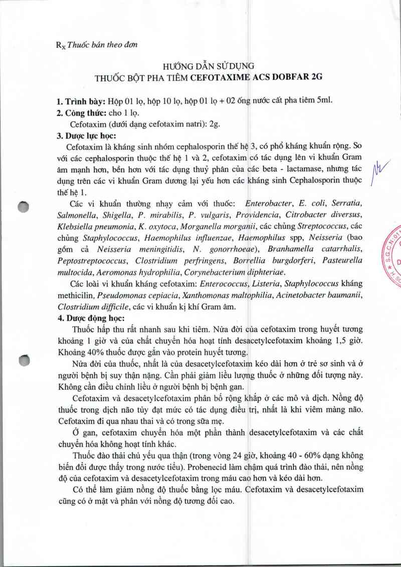 thông tin, cách dùng, giá thuốc Cefotaxime ACS Dobfar 2g - ảnh 4