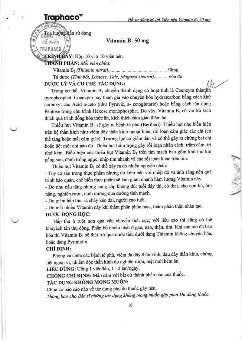 thông tin, cách dùng, giá thuốc Vitamin B1 50 mg - ảnh 1