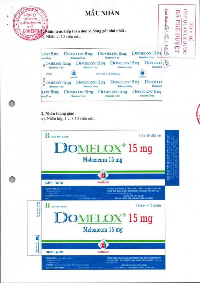 thông tin, cách dùng, giá thuốc Domelox 15 mg - ảnh 0