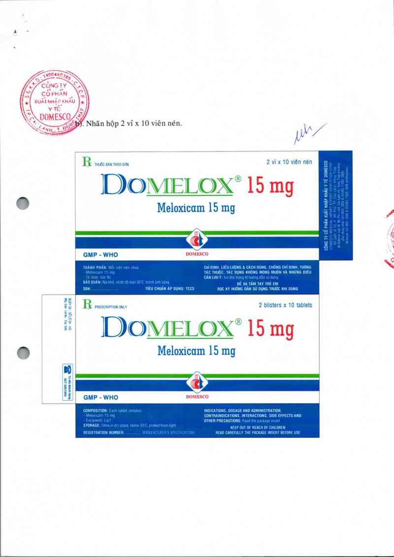 thông tin, cách dùng, giá thuốc Domelox 15 mg - ảnh 1