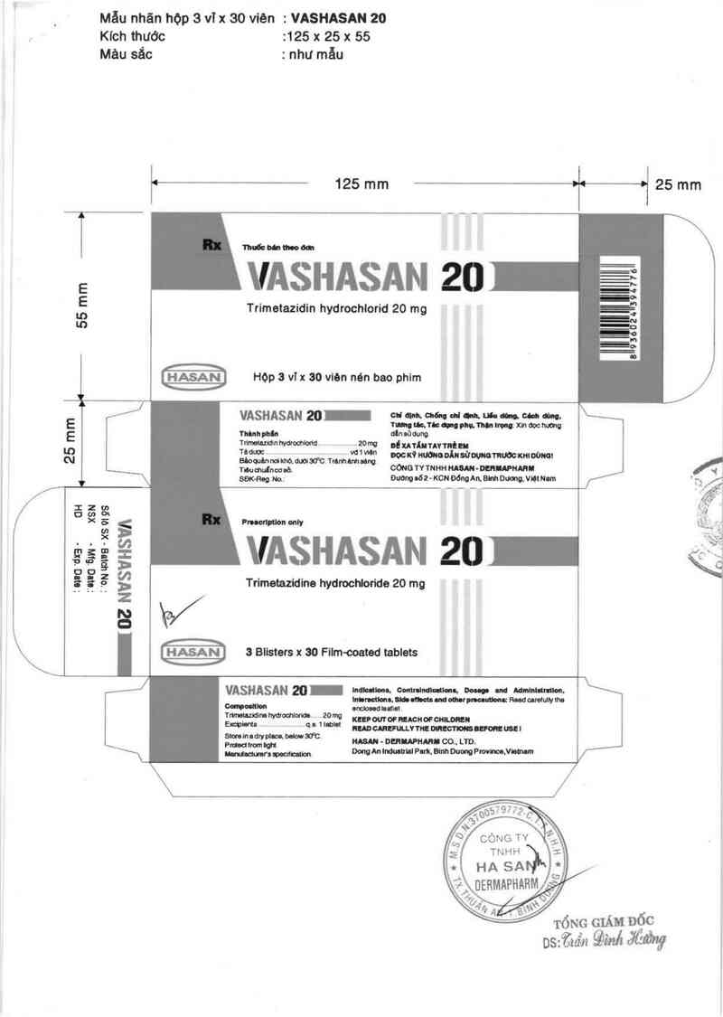 thông tin, cách dùng, giá thuốc Vashasan 20 - ảnh 1