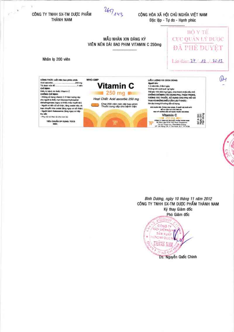 thông tin, cách dùng, giá thuốc Vitamin C 250mg - ảnh 0